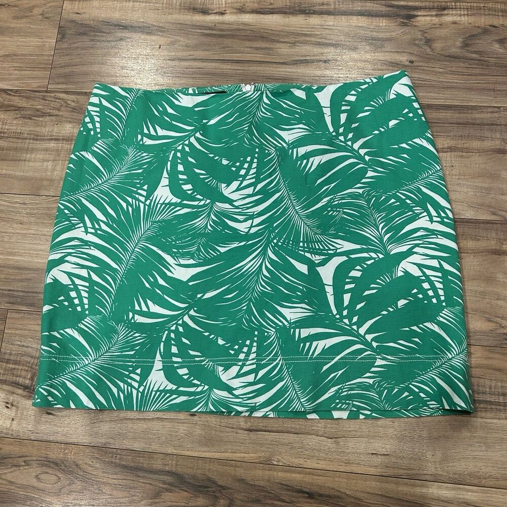 Talbots Palm Leaf Cotton Blend Skirt Size 20 Green White Tropical Preppy Resort